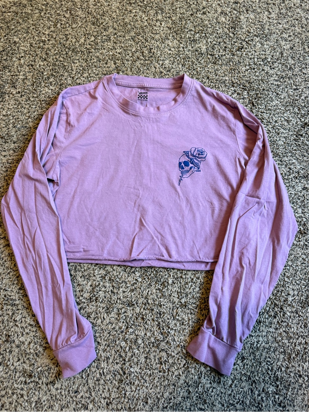 Vans Lavender Cropped Long-Sleeve Tee with Navy Skull & Rose